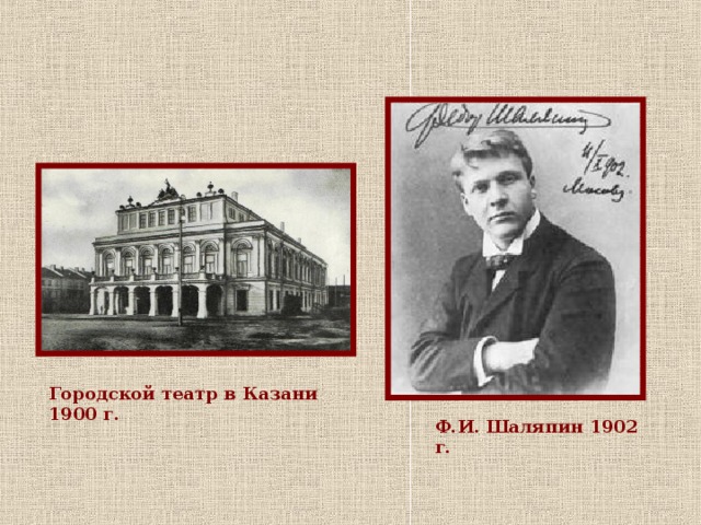 Городской театр в Казани 1900 г. Ф.И. Шаляпин 1902 г.
