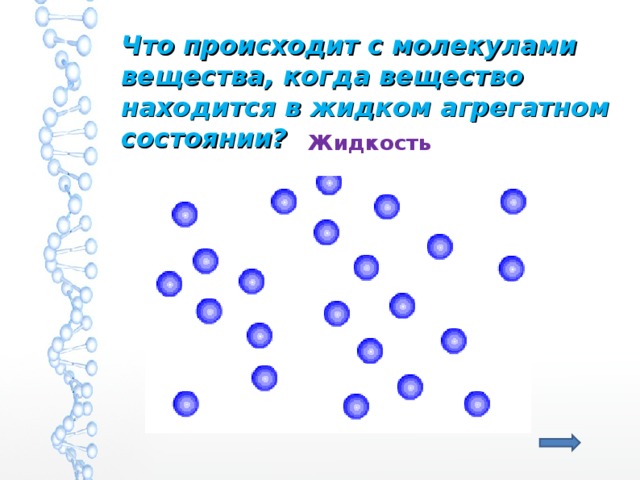 Что происходит с молекулами вещества, когда вещество находится в жидком агрегатном состоянии? Жидкость