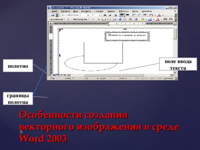 поле ввода текста полотно границы полотна Особенности создания векторного изображения в среде Word 2003