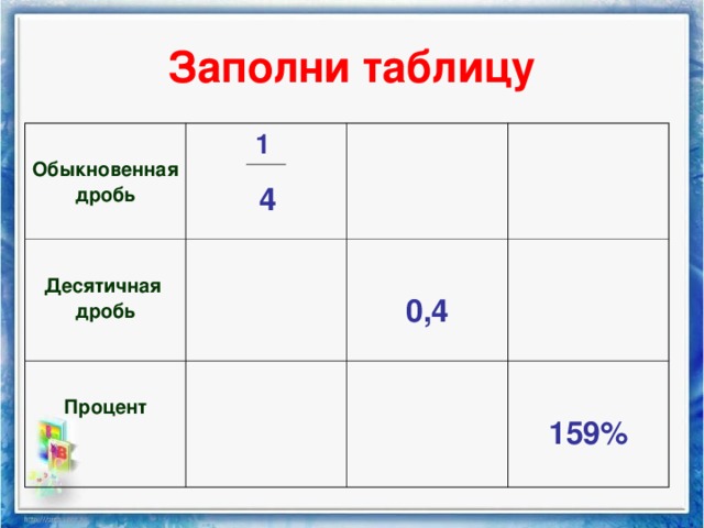 1 процент в десятичной дроби