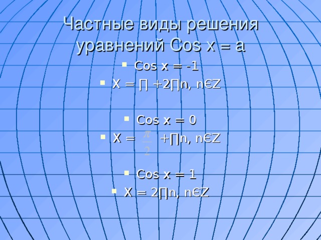 Частные виды решения уравнений Cos x = a