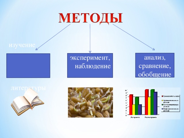 анализ, сравнение, обобщение эксперимент, наблюдение изучение литературы