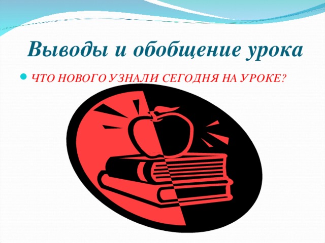 Выводы и обобщение урока ЧТО НОВОГО УЗНАЛИ СЕГОДНЯ НА УРОКЕ?