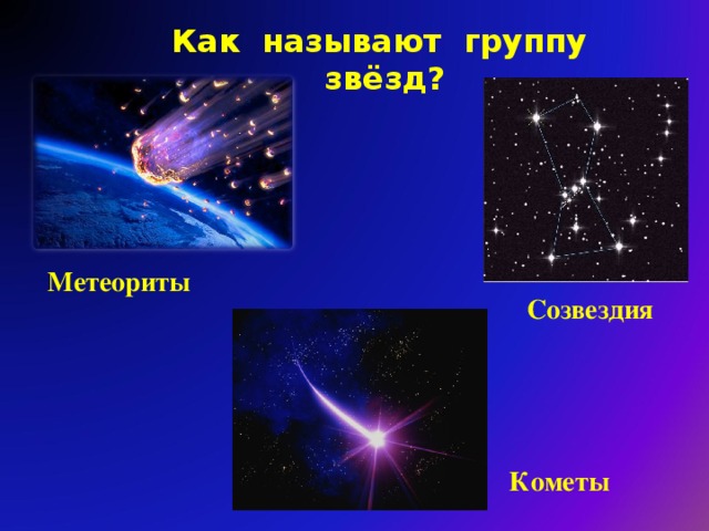 Как называют группу звёзд? Метеориты Созвездия Кометы