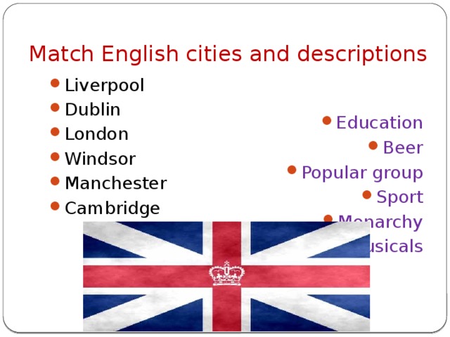 Match English cities and descriptions