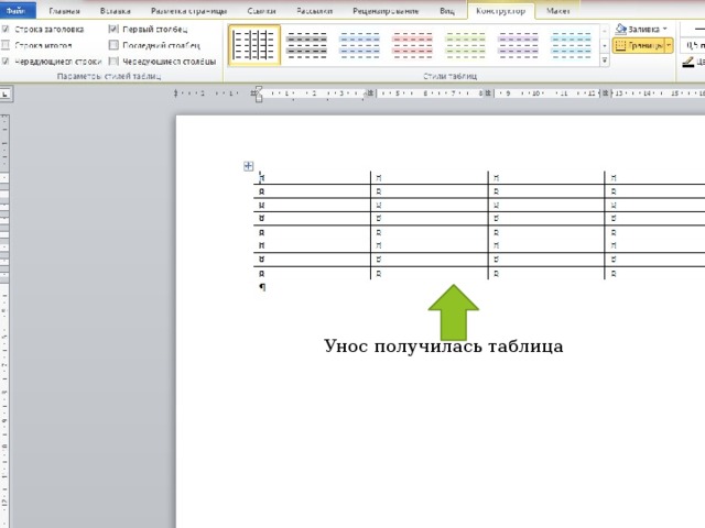 Унос получилась таблица Мы получили таблицу