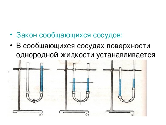 Что можно сказать о плотностях жидкостей в трех сообщающихся сосудах изображенных на рисунке