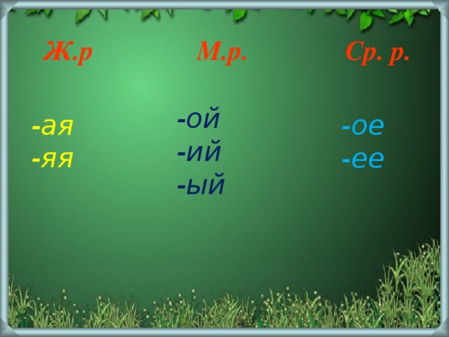 Ое яя. М.Р Ж.Р ср.р. Ж. Р ая Яя. Ой, ый, ий, ая, Яя, ое, ее. Соединения. Ой ий ая Яя -ее.