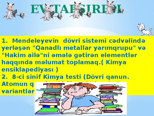 Ev tapşırığı 1. Mendeleyevin dövri sistemi cədvəlində yerləşən 