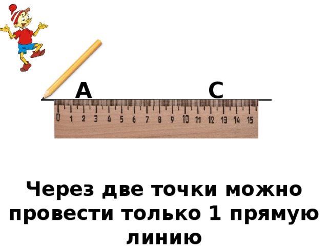 . . А С Через две точки можно провести только 1 прямую линию