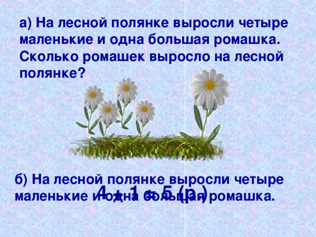 Сколько ромашки. Посчитайте сколько ромашек. Сосчитай сколько цветочков растёт на полянке. На Лесной полянке стихи про ромашку. На Поляне росло 5 ромашек.