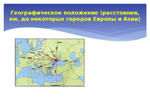 Географическое положение (расстояния, км, до некоторых городов Европы и Азии)