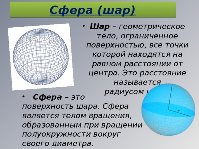 Шар геометрическое тело. Шар тело вращения. Сфера и шар. Определение шара и сферы.
