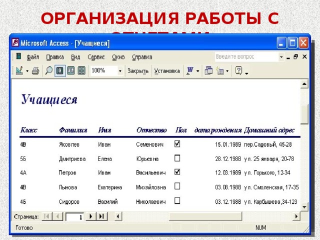 ОРГАНИЗАЦИЯ РАБОТЫ С ОТЧЕТАМИ