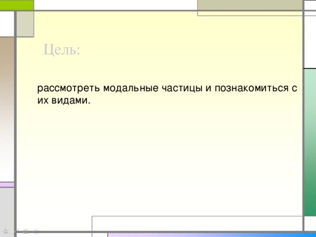 Цель: рассмотреть модальные частицы и познакомиться с их видами.