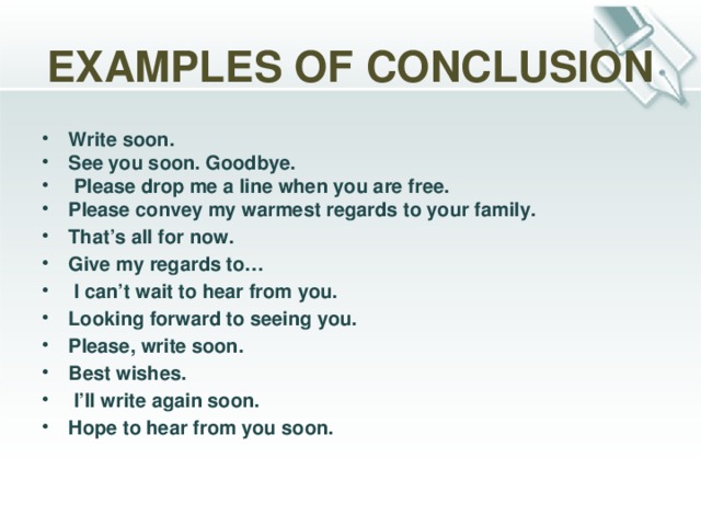 EXAMPLES OF CONCLUSION