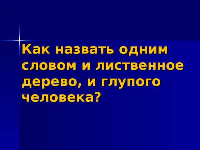 Как назвать одним словом и лиственное дерево, и глупого человека?