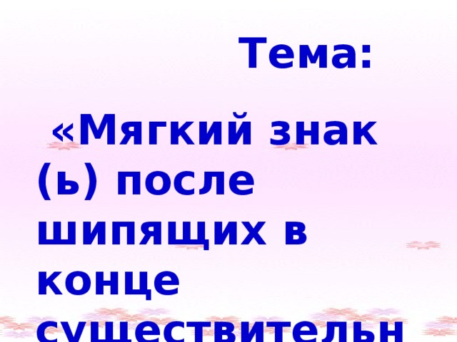 Тема:  «Мягкий знак (ь) после шипящих в конце существительных женского рода».