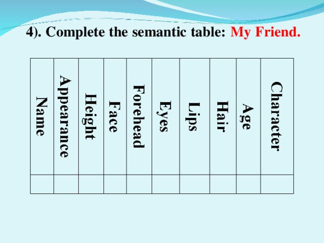 4). Complete the semantic table: My Friend.