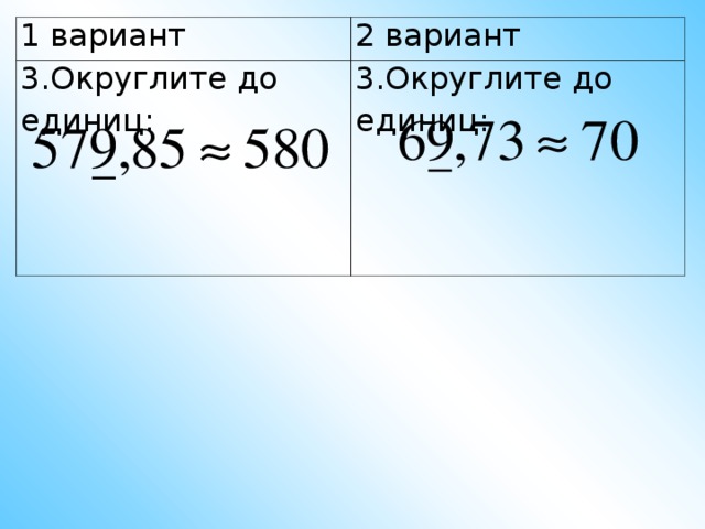 1 вариант 2 вариант 3.Округлите до единиц: 3.Округлите до единиц: