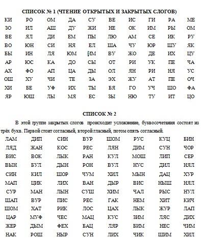 tieksty dlia chtieniia po slogham v piervom klassie 1