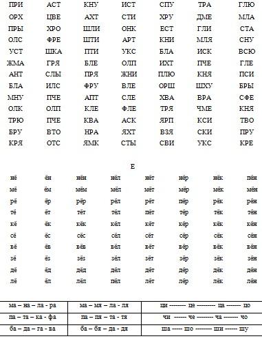 tieksty dlia chtieniia po slogham v piervom klassie 2
