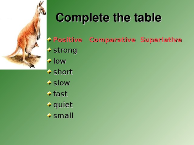 Complete the table