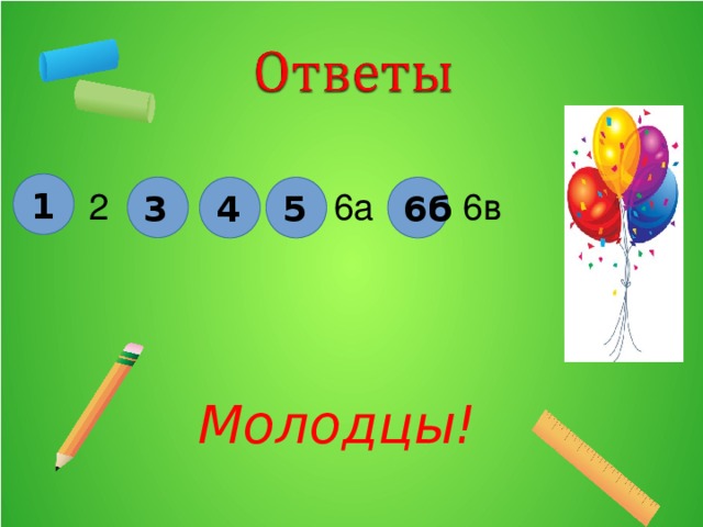 Молодцы!  1 3 6б 5 4 2 6а 6в