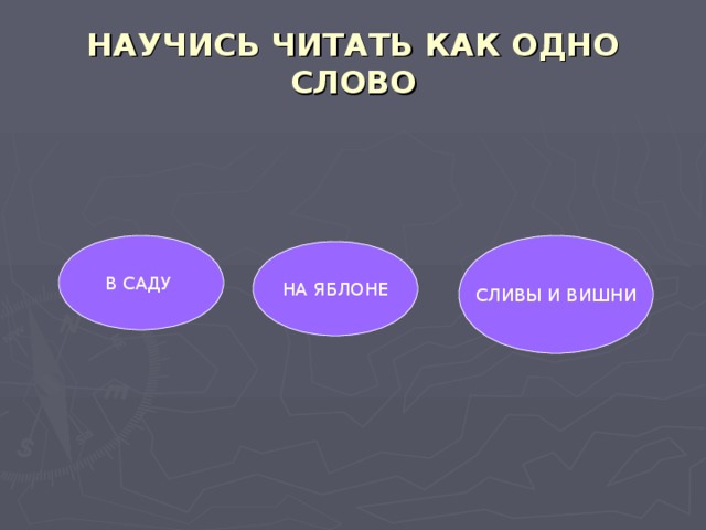 НАУЧИСЬ ЧИТАТЬ КАК ОДНО СЛОВО В САДУ СЛИВЫ  И ВИШНИ НА ЯБЛОНЕ