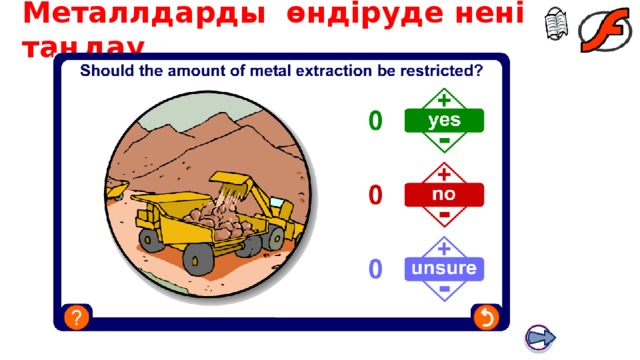 Металлдарды өндіруде нені таңдау Boardworks GCSE Science: Chemistry Extracting Metals Teacher notes This voting activity enables the individual opinions of the class to be represented graphically. It could be used as a precursor to a debate on the impacts of metal extraction. 24