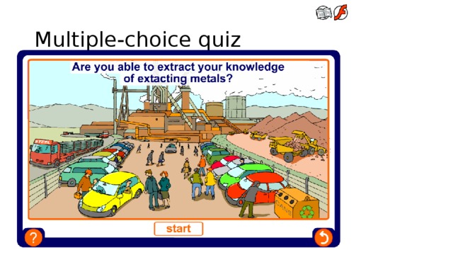 Boardworks GCSE Science: Chemistry Extracting Metals Multiple-choice quiz Teacher notes This multiple-choice quiz could be used as a plenary activity to assess students’ understanding of extracting metals. The questions can be skipped through without answering by clicking “ next ”. Students could be asked to complete the questions in their books and the activity could be concluded by completion on the IWB. 24