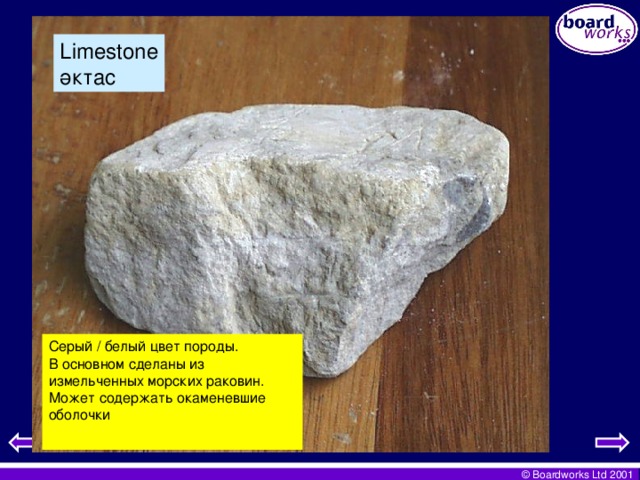 Limestone әктас Серый / белый цвет породы.  В основном сделаны из измельченных морских раковин.  Может содержать окаменевшие оболочки