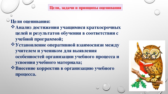 Цели, задачи и принципы оценивания Цели оценивания: