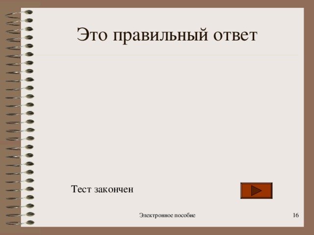 Это правильный ответ Тест закончен Электронное пособие