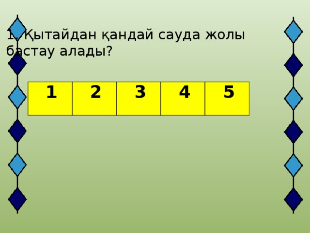 1. Қытайдан қандай сауда жолы бастау алады?   1  2 3 4 5