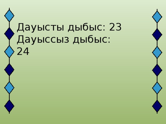 Дауысты дыбыс: 23 Дауыссыз дыбыс: 24