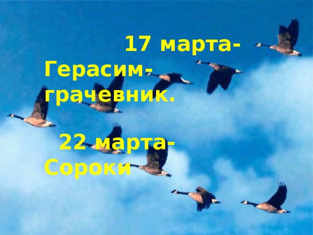 17 марта- Герасим-грачевник.   22 марта- Сороки