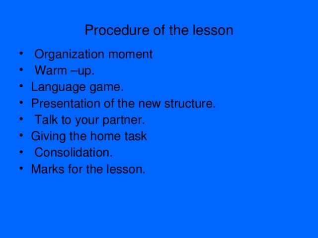 Procedure of the lesson
