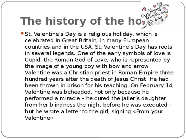 The history of the holiday.