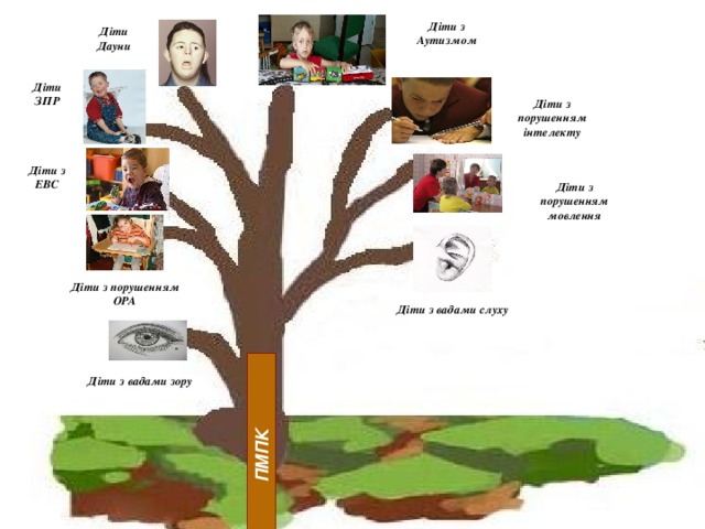 ПМПК Діти з Аутизмом Діти Дауни Діти ЗПР Діти з порушенням інтелекту Діти з ЕВС Діти з порушенням мовлення Діти з порушенням ОРА Діти з вадами слуху Діти з вадами зору