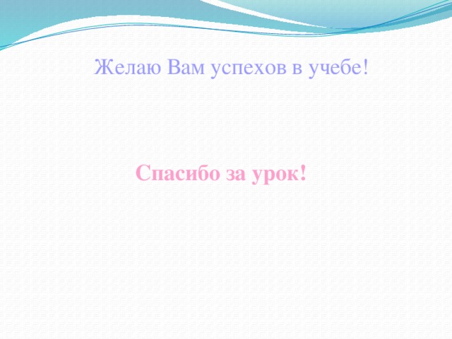 Желаю Вам успехов в учебе! Спасибо за урок!