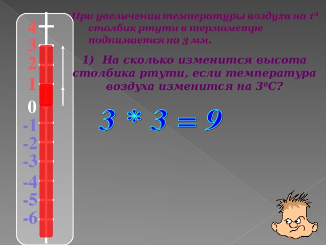 4 3 1) На сколько изменится высота столбика ртути, если температура воздуха изменится на 3 0 С? 2 1 0 -1 -2 -3 -4 -5 -6
