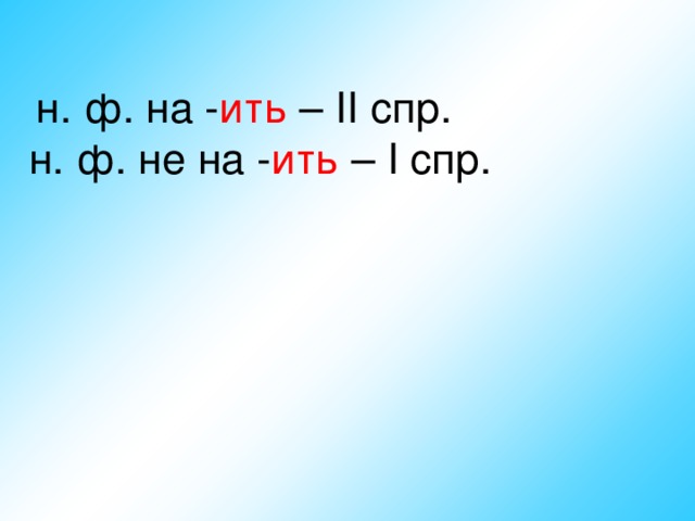 н. ф. на - ить – II спр. н. ф. не на - ить – I спр.