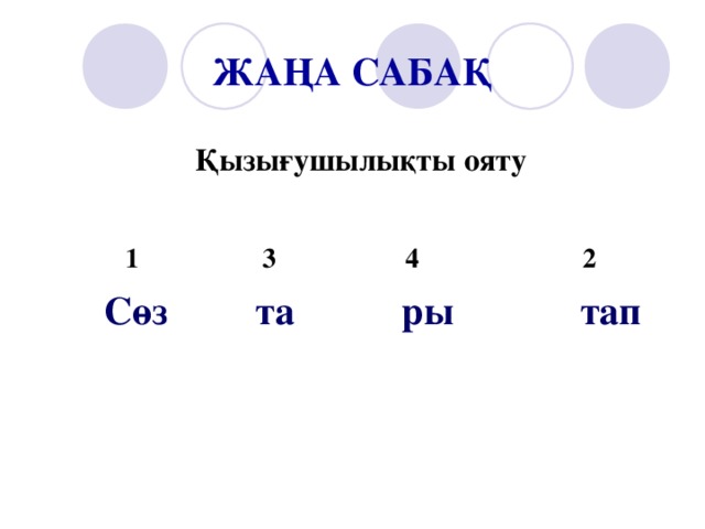 ЖАҢА САБАҚ Қызығушылықты ояту  1 3 4 2 Сөз та ры тап