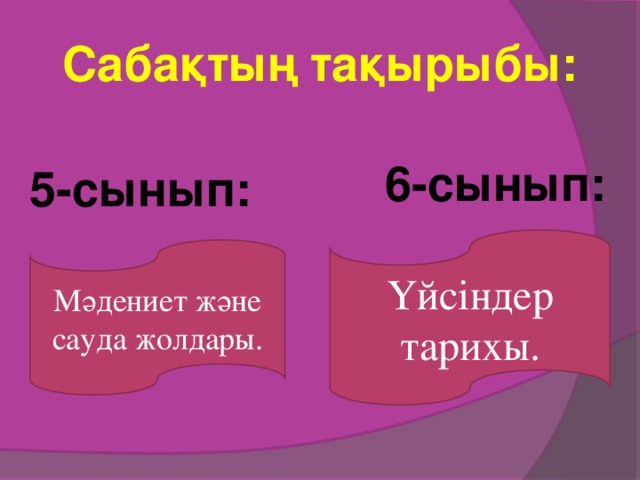 Сабақтың тақырыбы: 6-сынып: 5-сынып: Үйсіндер тарихы. Мәдениет және сауда жолдары.