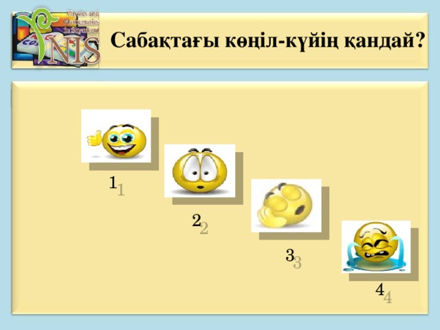 Сабақтағы көңіл-күйің қандай? 1 2 3 4