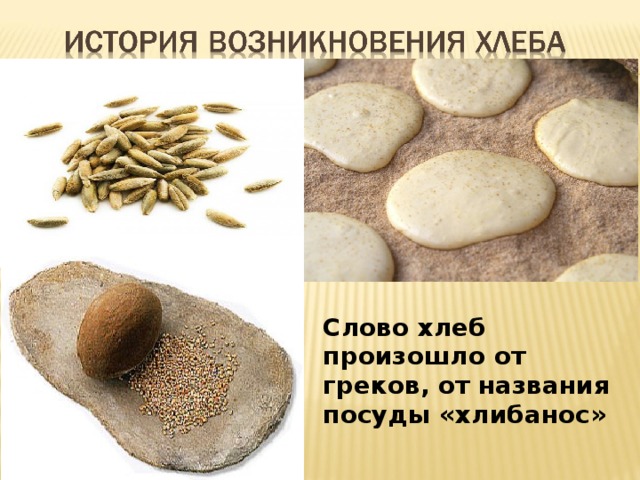 Слово хлеб произошло от греков, от названия посуды «хлибанос»