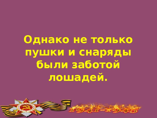 Однако не только пушки и снаряды были заботой лошадей.