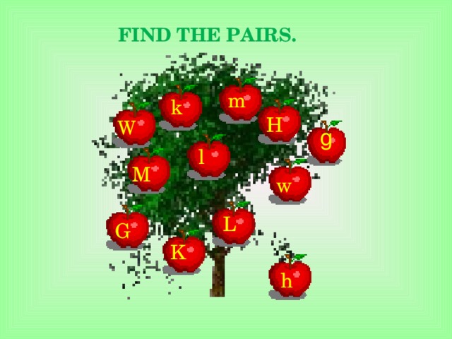 FIND THE PAIRS.   m k H W g l M w L G K h