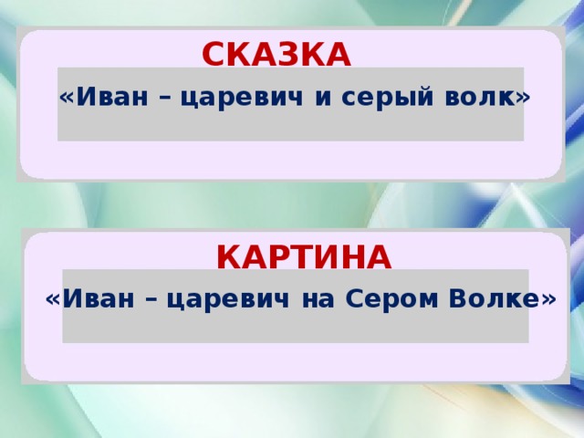 СКАЗКА «Иван – царевич и серый волк» КАРТИНА «Иван – царевич на Сером Волке»